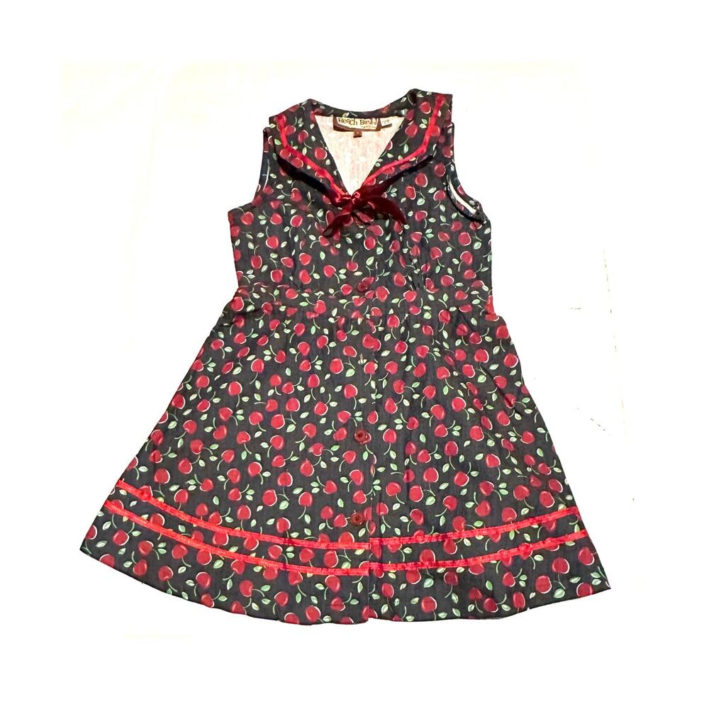 Beach Bash! By Art & Tatyana Cherry Print Sailor Dress Girls Age 4-5